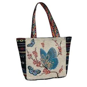 Butterfly Bag Embroidered Sides Bottom and Vibrant Double Handles